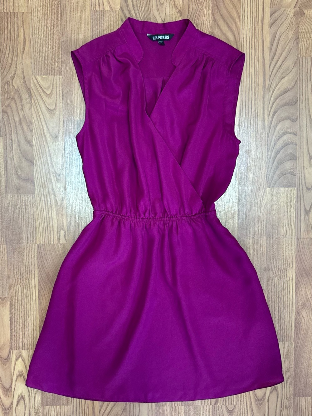 ❤️ Express Small Women's Bright Fuchsia Purple Sleeveless Faux Wrap Dress (B18
